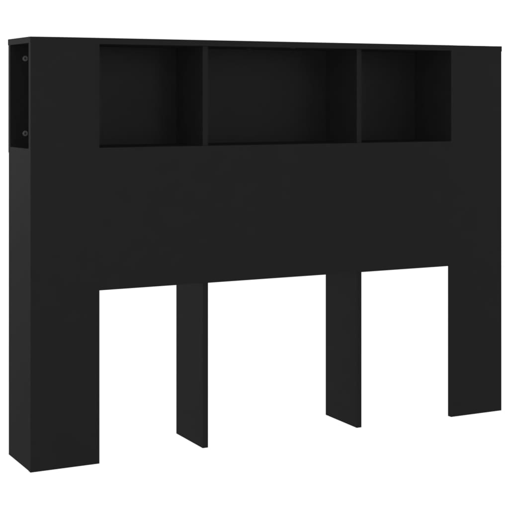 vidaXL Wezgłowie łóżka z półkami, czarne, 140x18,5x104,5 cm