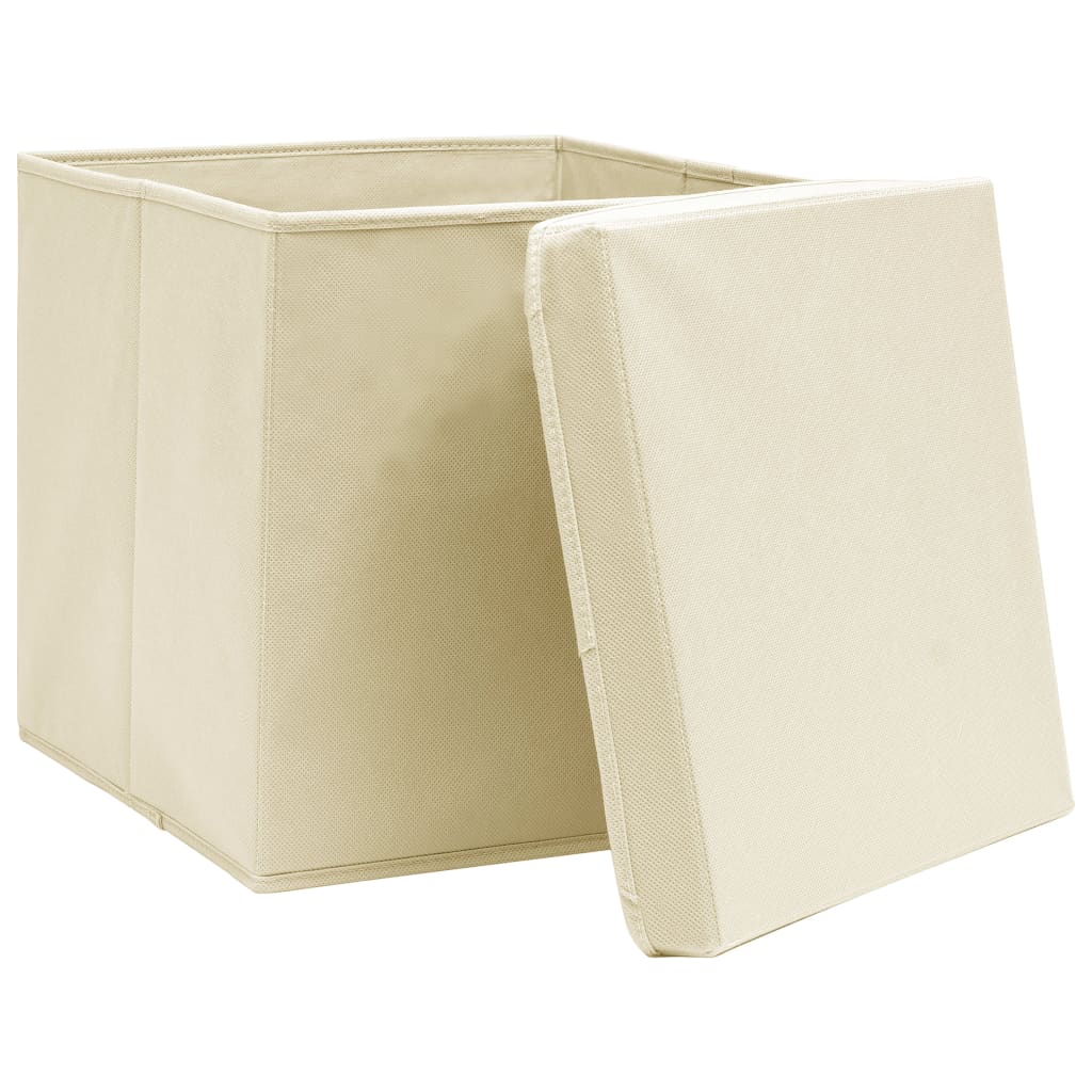 vidaXL Pudełka z pokrywami, 10 szt., 28x28x28 cm, kremowe