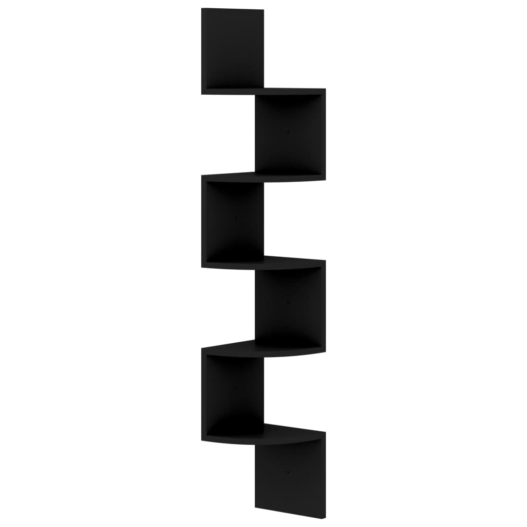 vidaXL Narożna półka ścienna, czarna, 19x19x123 cm