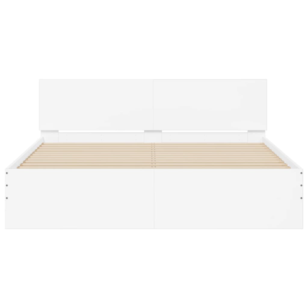 vidaXL Rama łóżka z wezgłowiem i LED, biała, 150x200 cm
