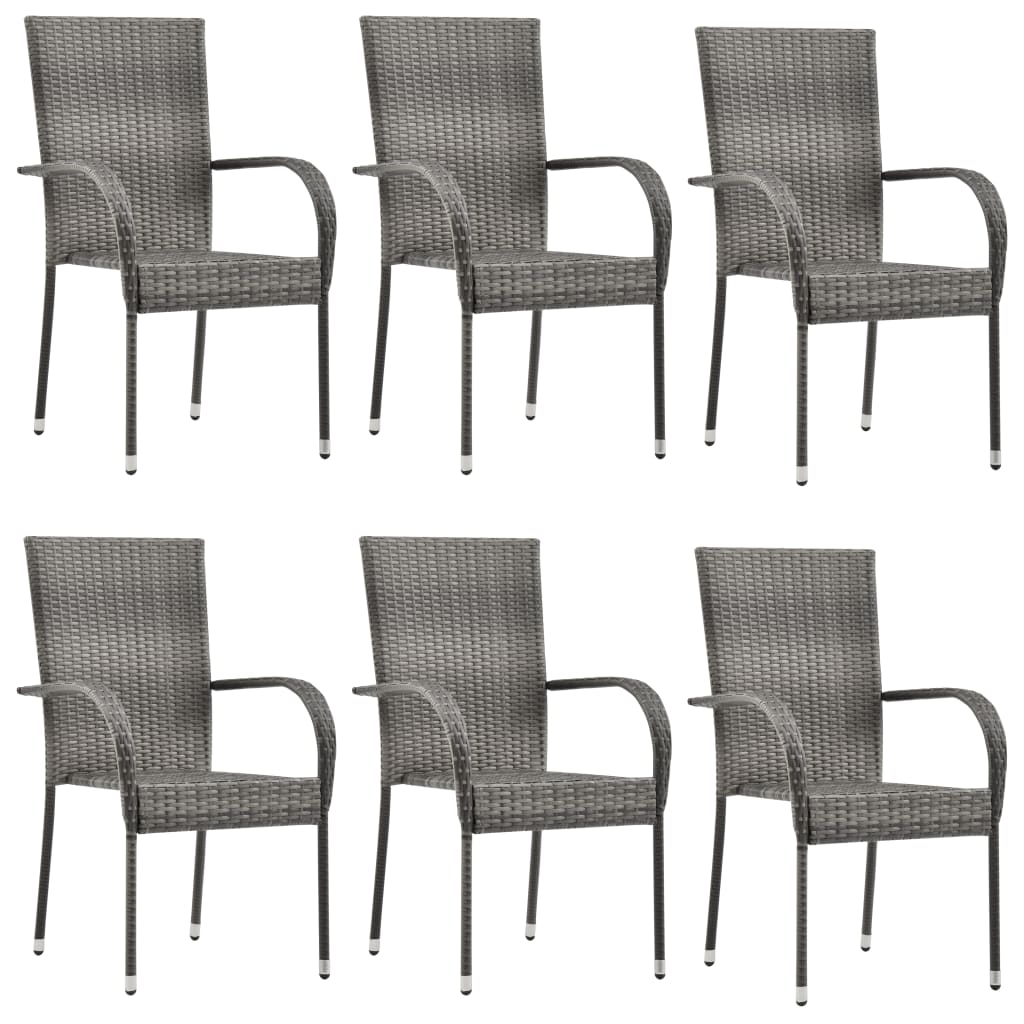 vidaXL Sztaplowane krzesła ogrodowe, 6 szt., szare, polirattan