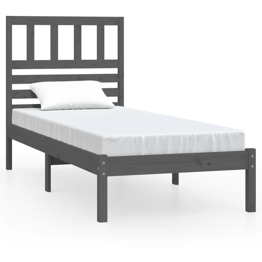 vidaXL Rama łóżka, szara, lite drewno sosnowe, 90x200 cm