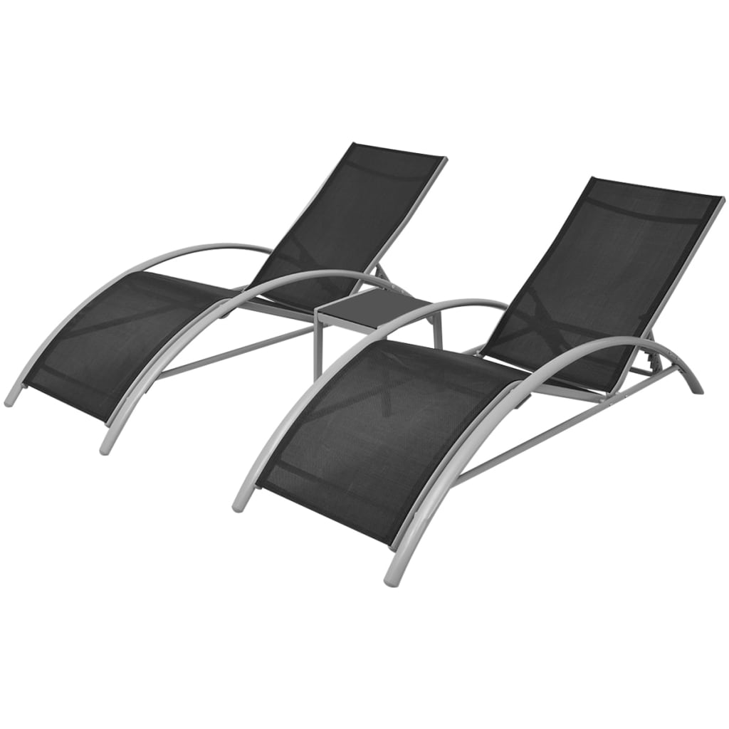 vidaXL Leżaki ze stolikiem, aluminium, czarny