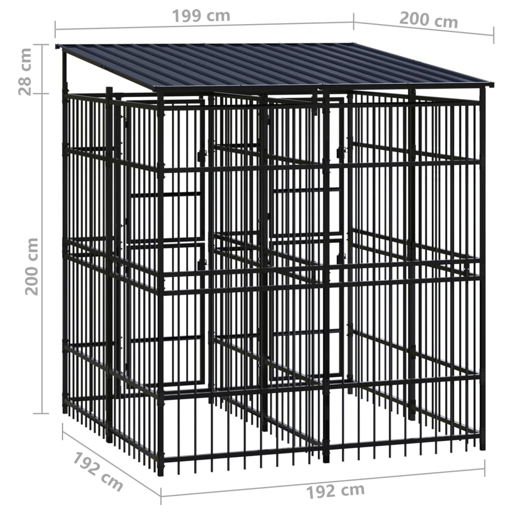 vidaXL Kojec zewnętrzny dla psów, z zadaszeniem, stalowy, 3,69 m²