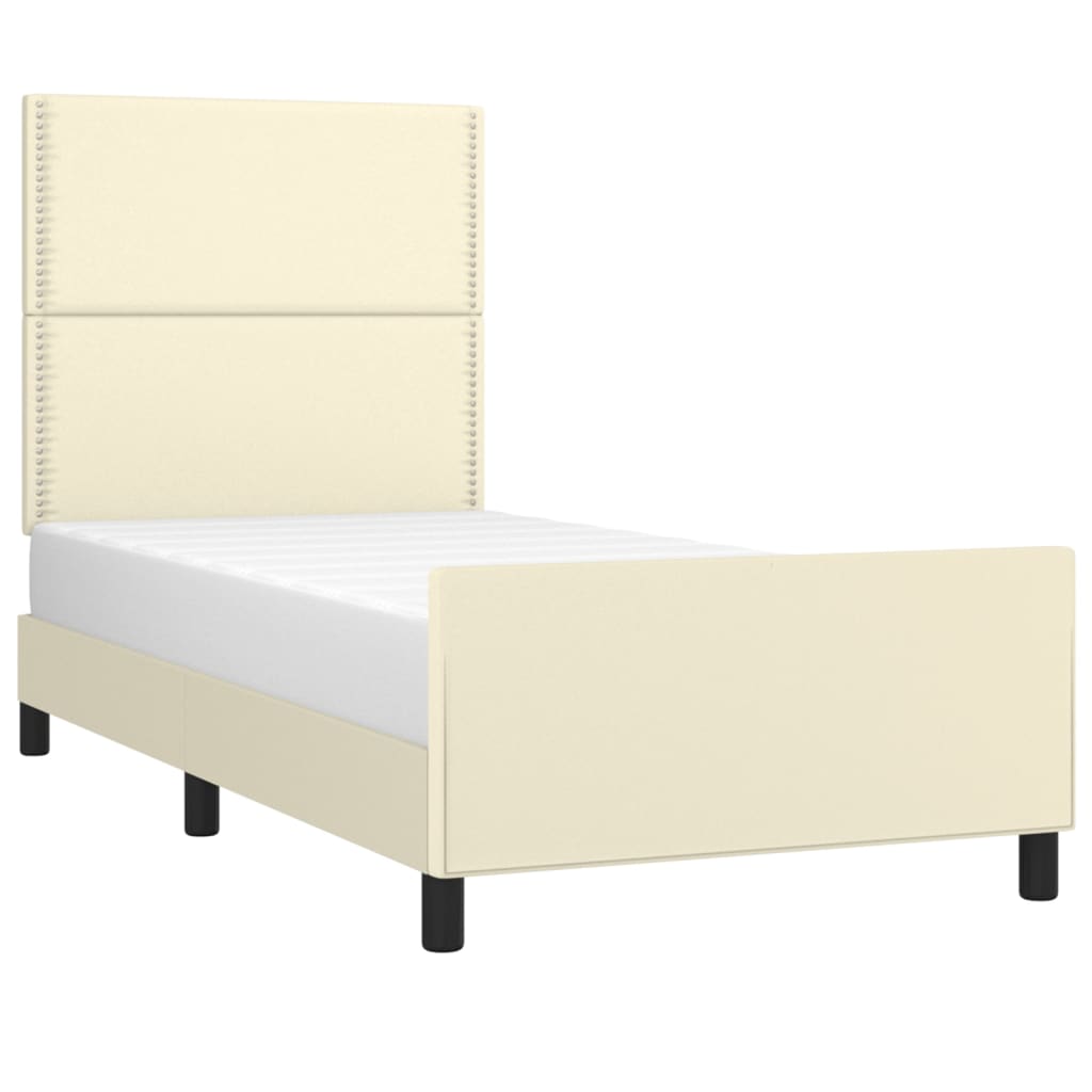 vidaXL Rama łóżka z zagłówkiem, kremowa, 90x190 cm, sztuczna skóra