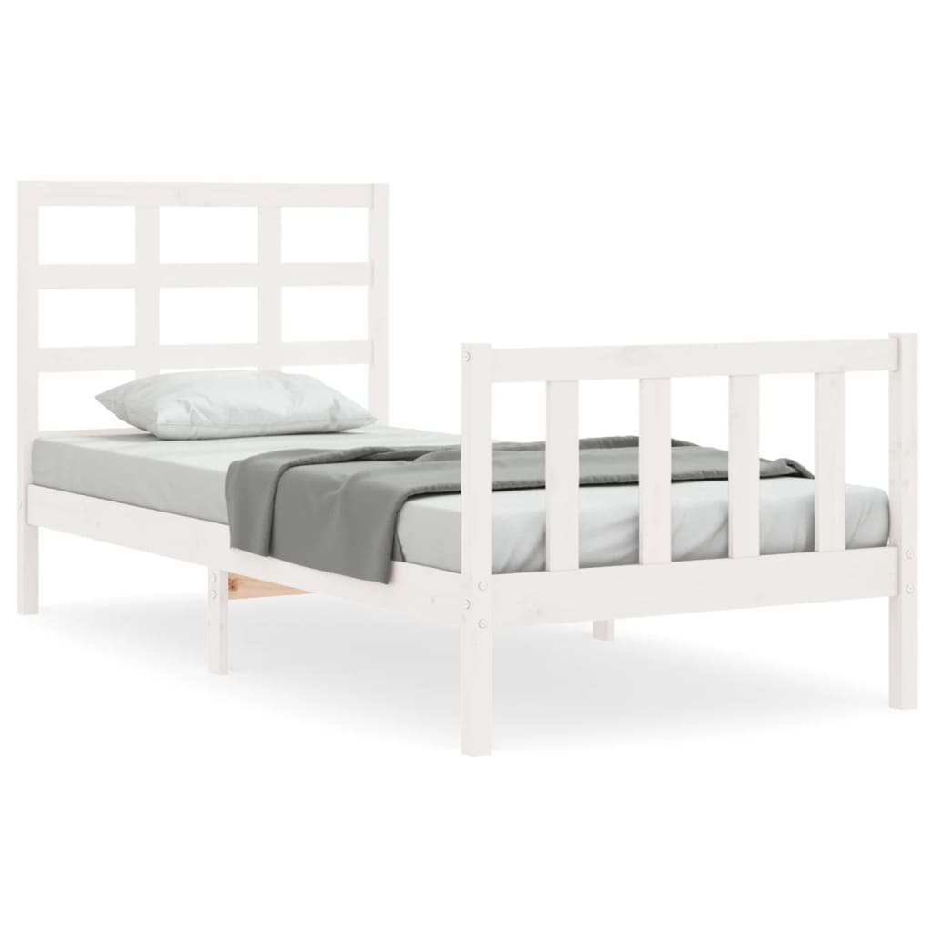 vidaXL Rama łóżka z wezgłowiem, biała, 90x190 cm, lite drewno