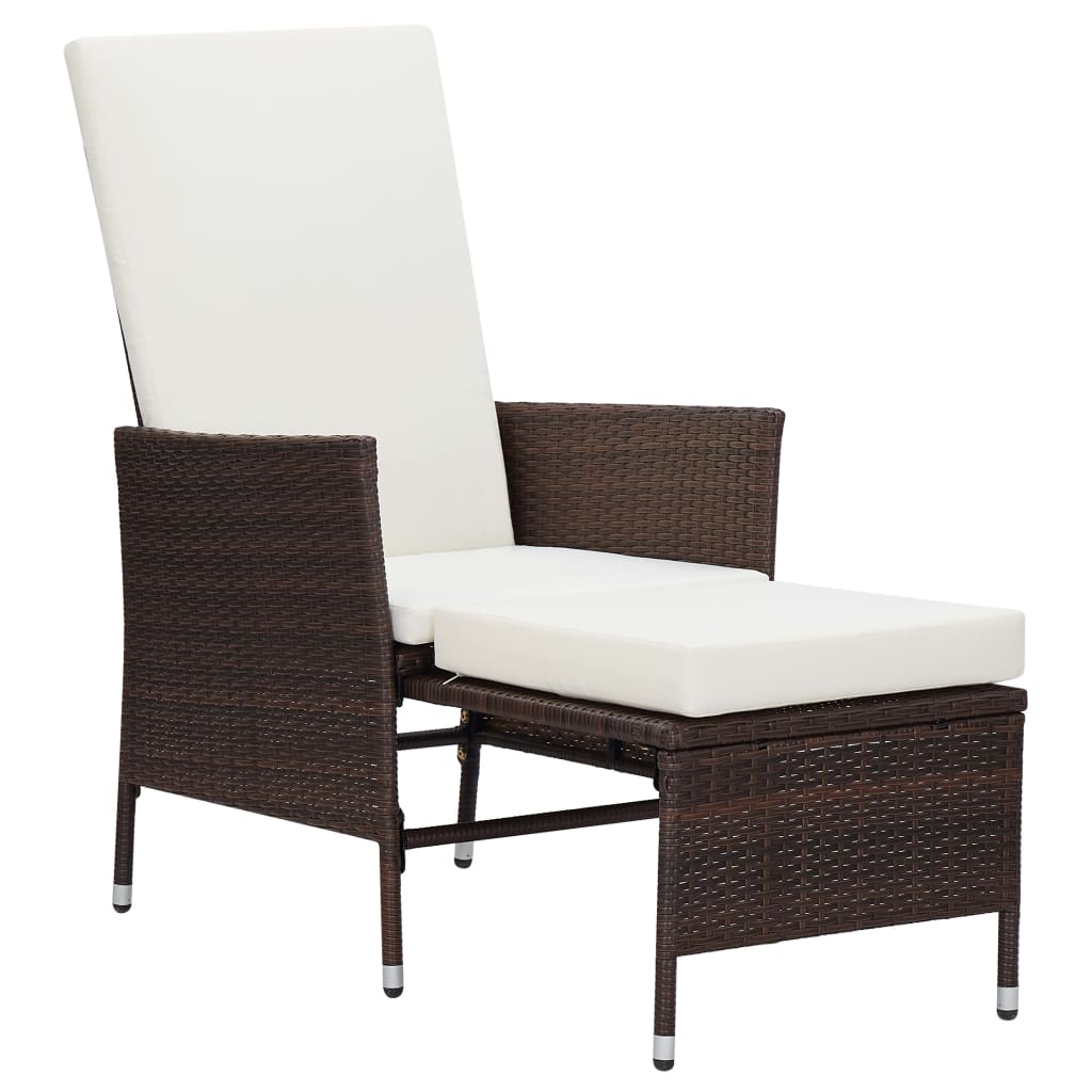 vidaXL Rozkładane krzesło ogrodowe z poduszkami, brązowy polirattan