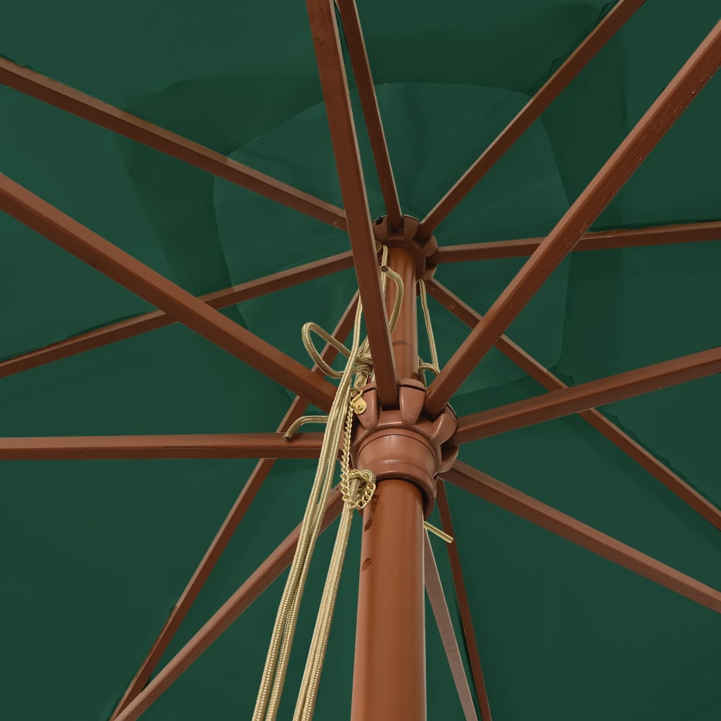 vidaXL Parasol ogrodowy na drewnianym słupku, zielony, 300x300x273 cm