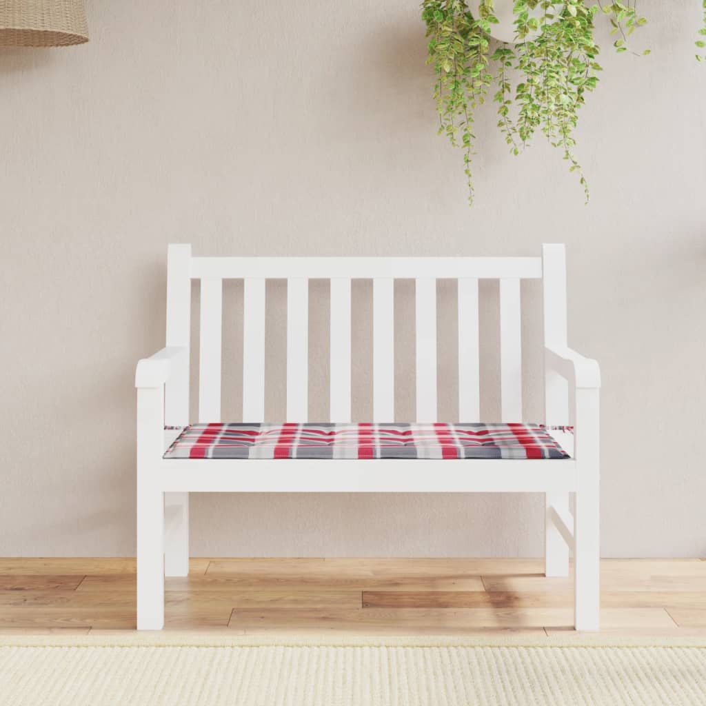 vidaXL Poduszka na ławkę ogrodową, czerwona krata, 120x50x3cm, tkanina