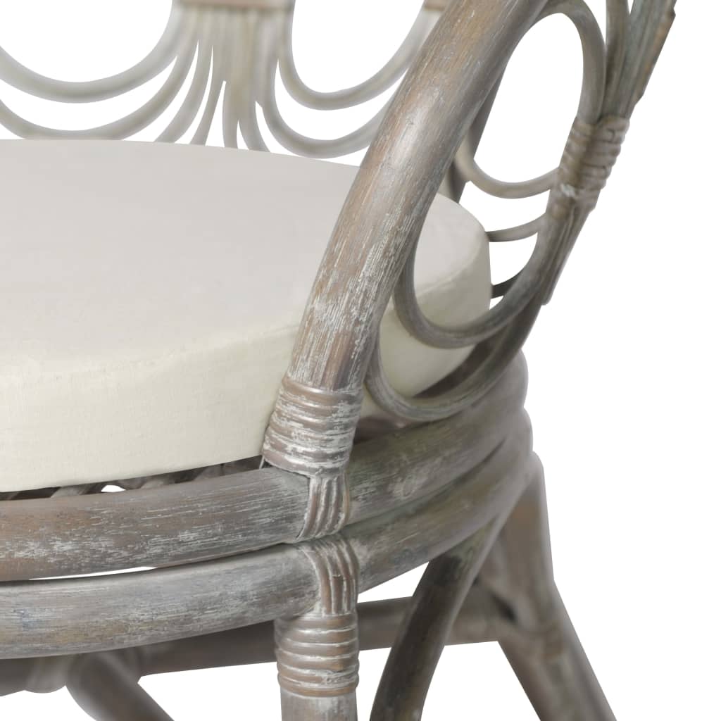 vidaXL Krzesło stołowe z poduszką, szary naturalny rattan i len