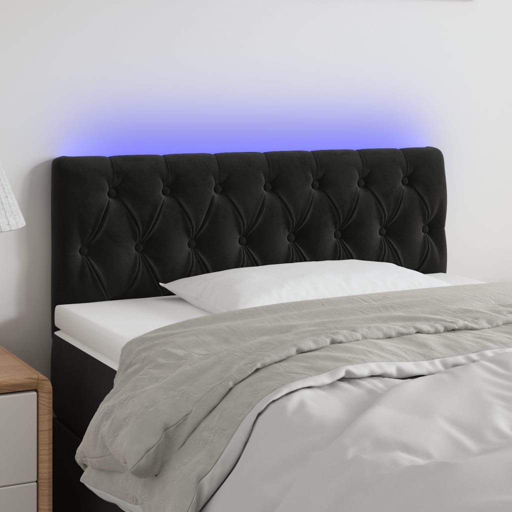 vidaXL Zagłówek do łóżka z LED, czarny, 90x7x78/88 cm, aksamit