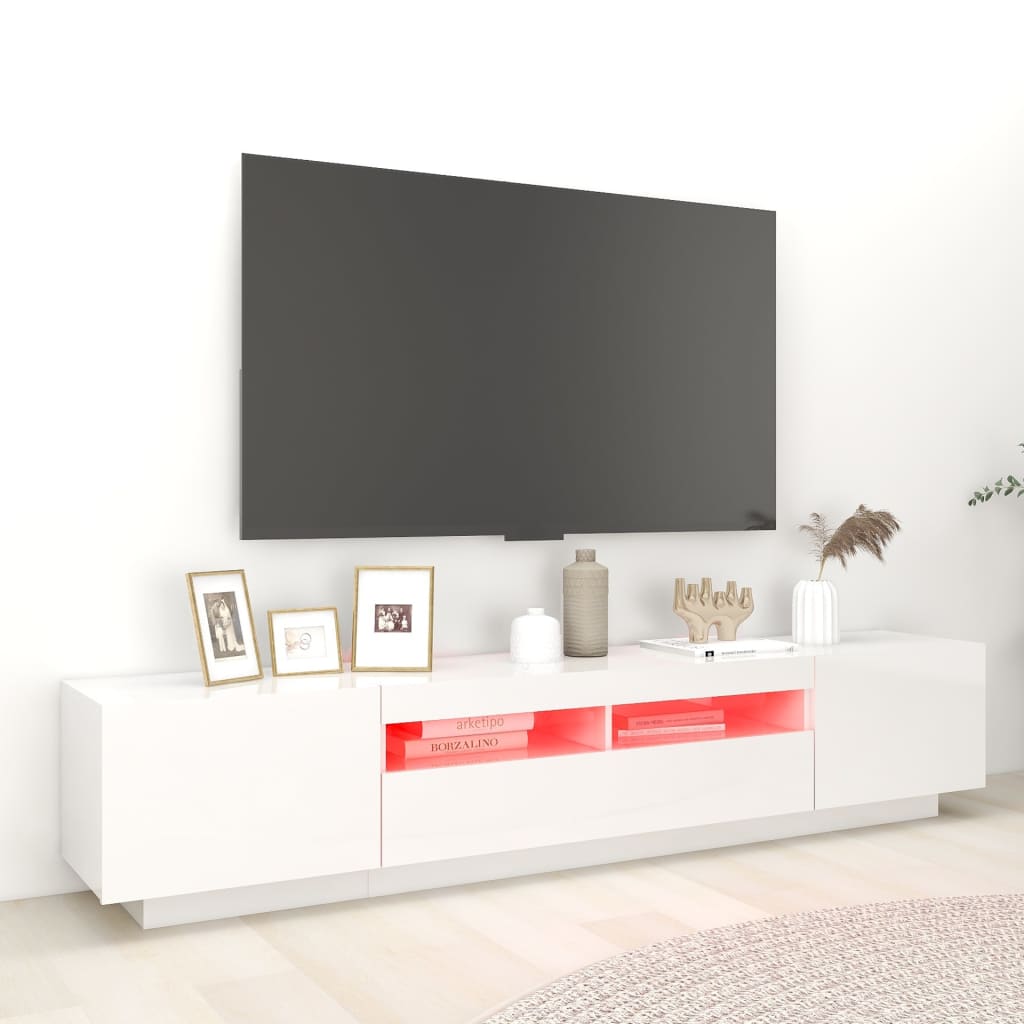 vidaXL Szafka TV z oświetleniem LED, biel z połyskiem, 200x35x40 cm