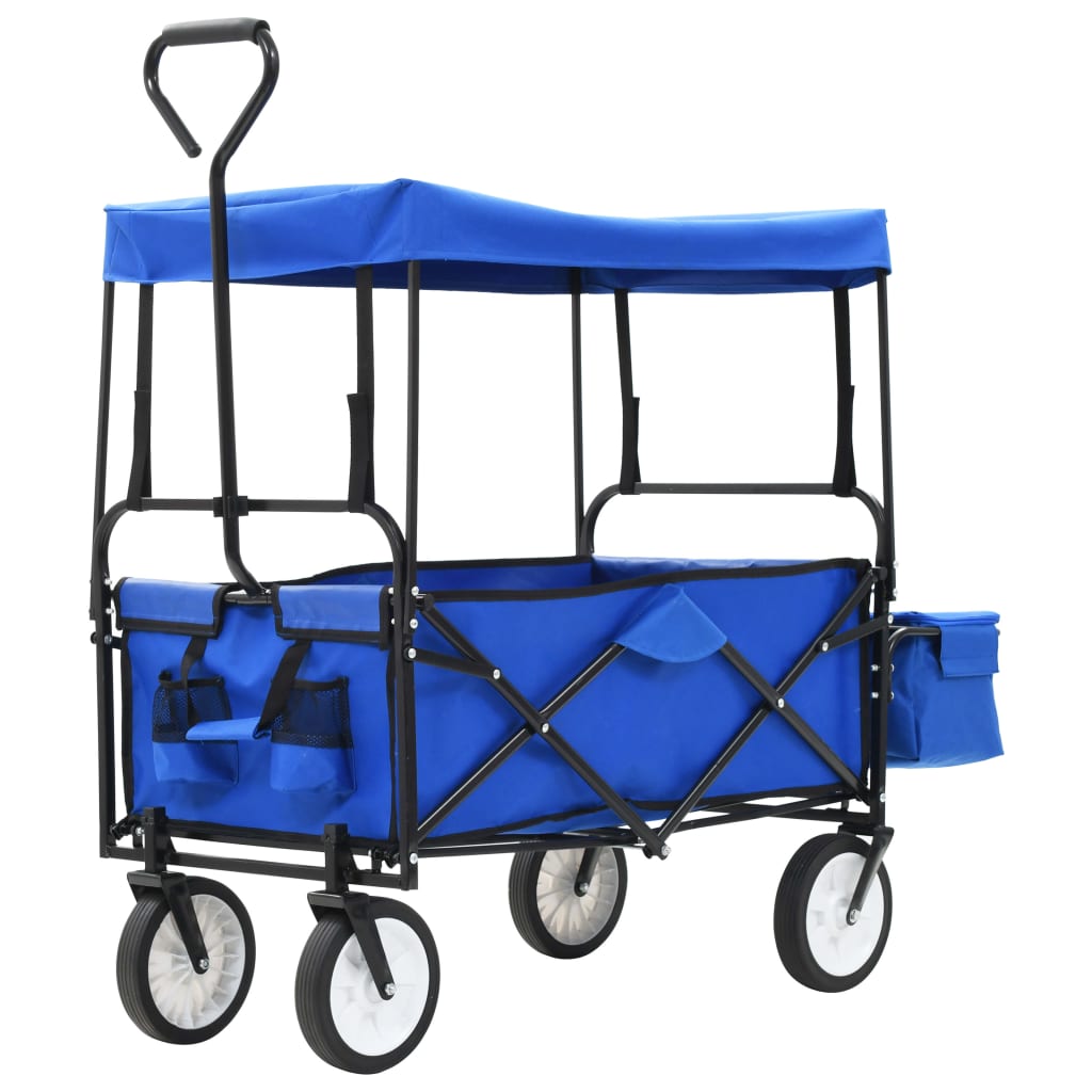 vidaXL Składany wózek ręczny z zadaszeniem, stalowy, niebieski