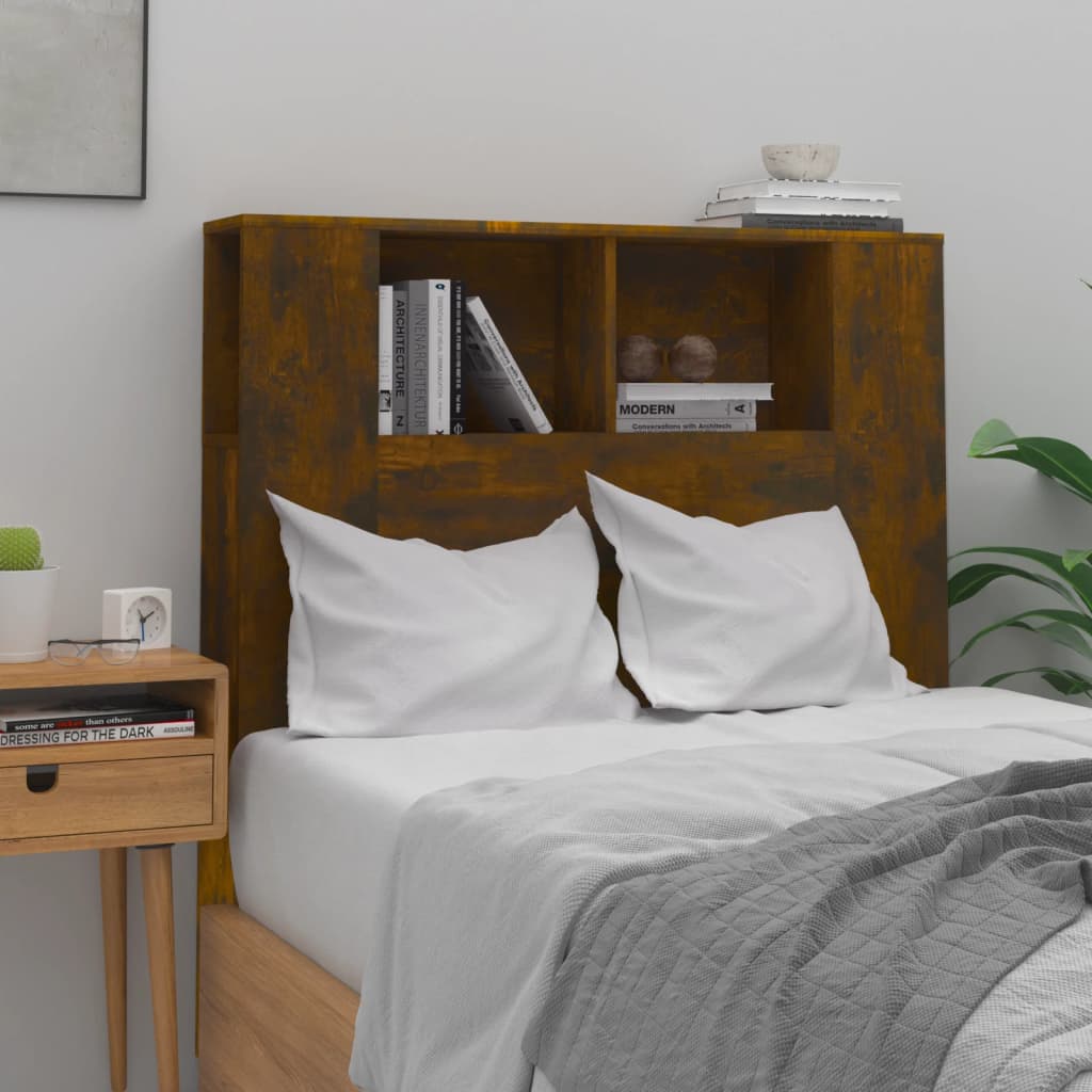vidaXL Wezgłowie łóżka z półkami, przydymiony dąb, 100x18,5x104,5 cm