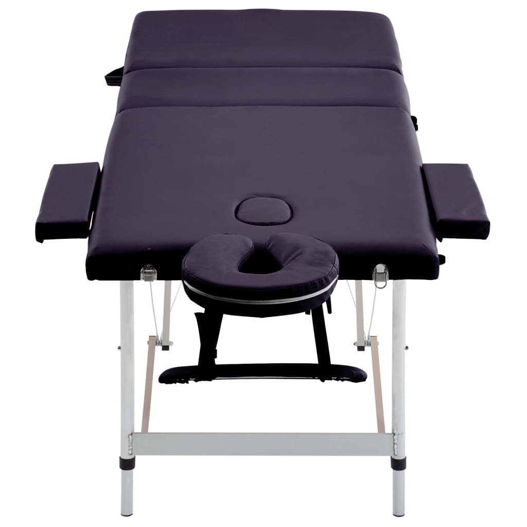 vidaXL Składany stół do masażu, 3-strefowy, aluminiowy, fioletowy