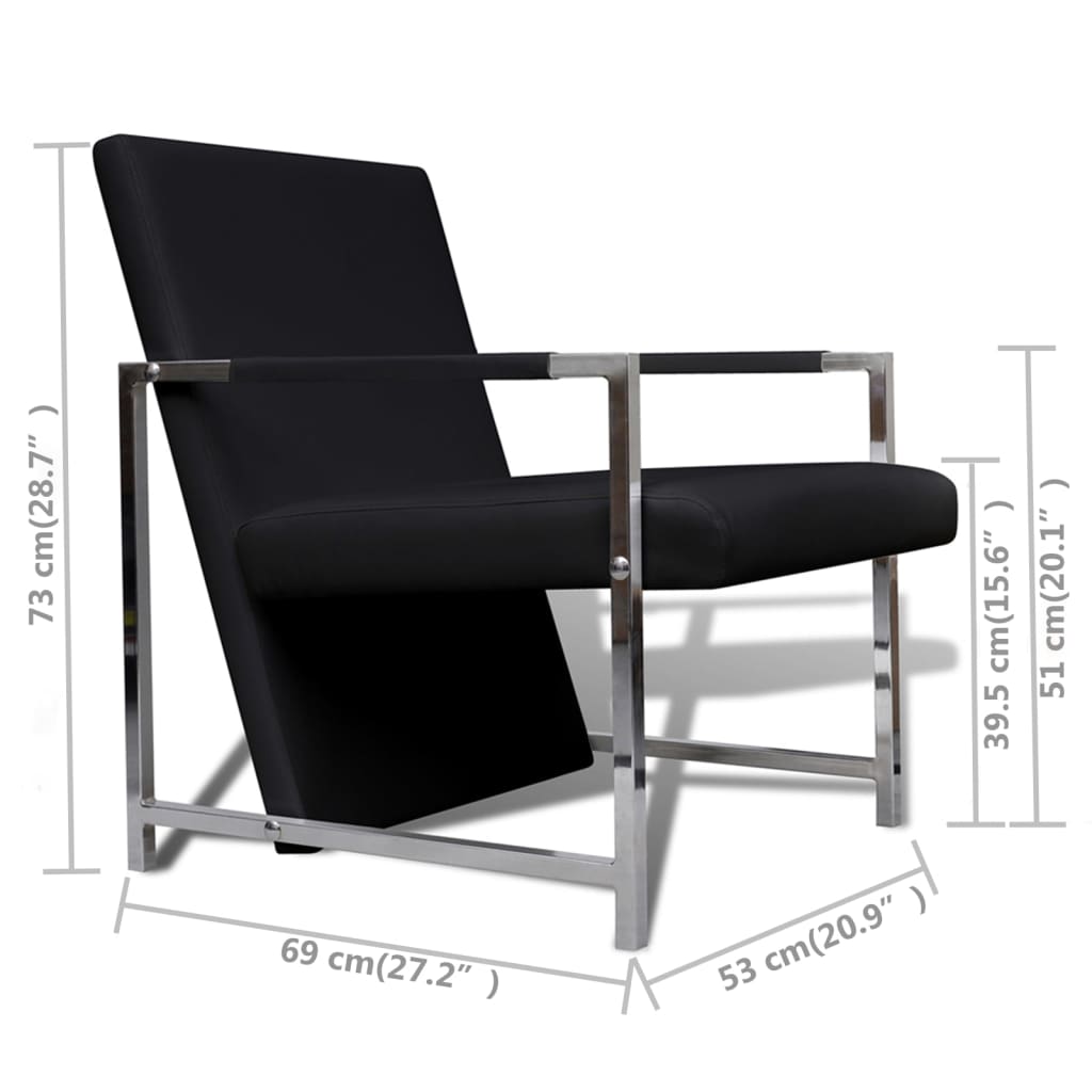 vidaXL Fotele z chromowaną ramą, 2 szt., czarne, sztuczna skóra