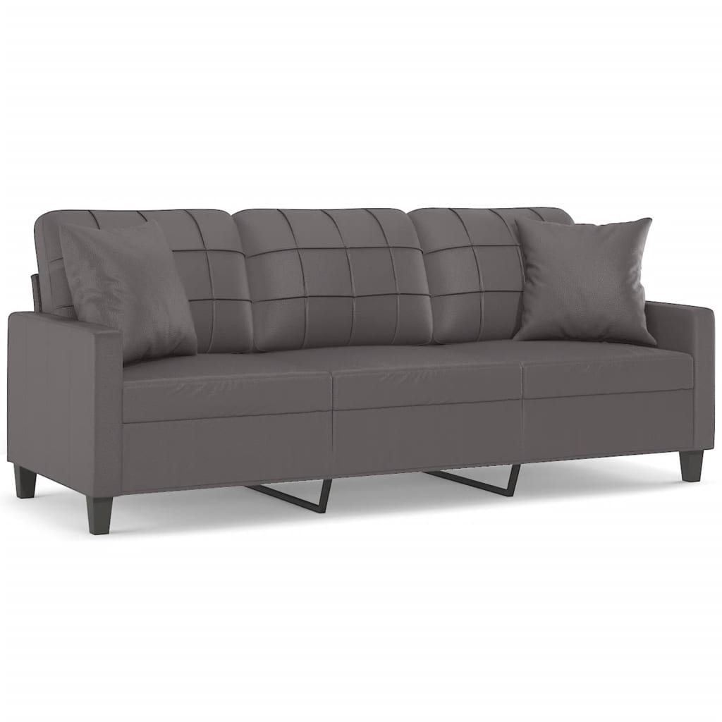 vidaXL 3-osobowa sofa z poduszkami, szara, 180 cm, sztuczna skóra