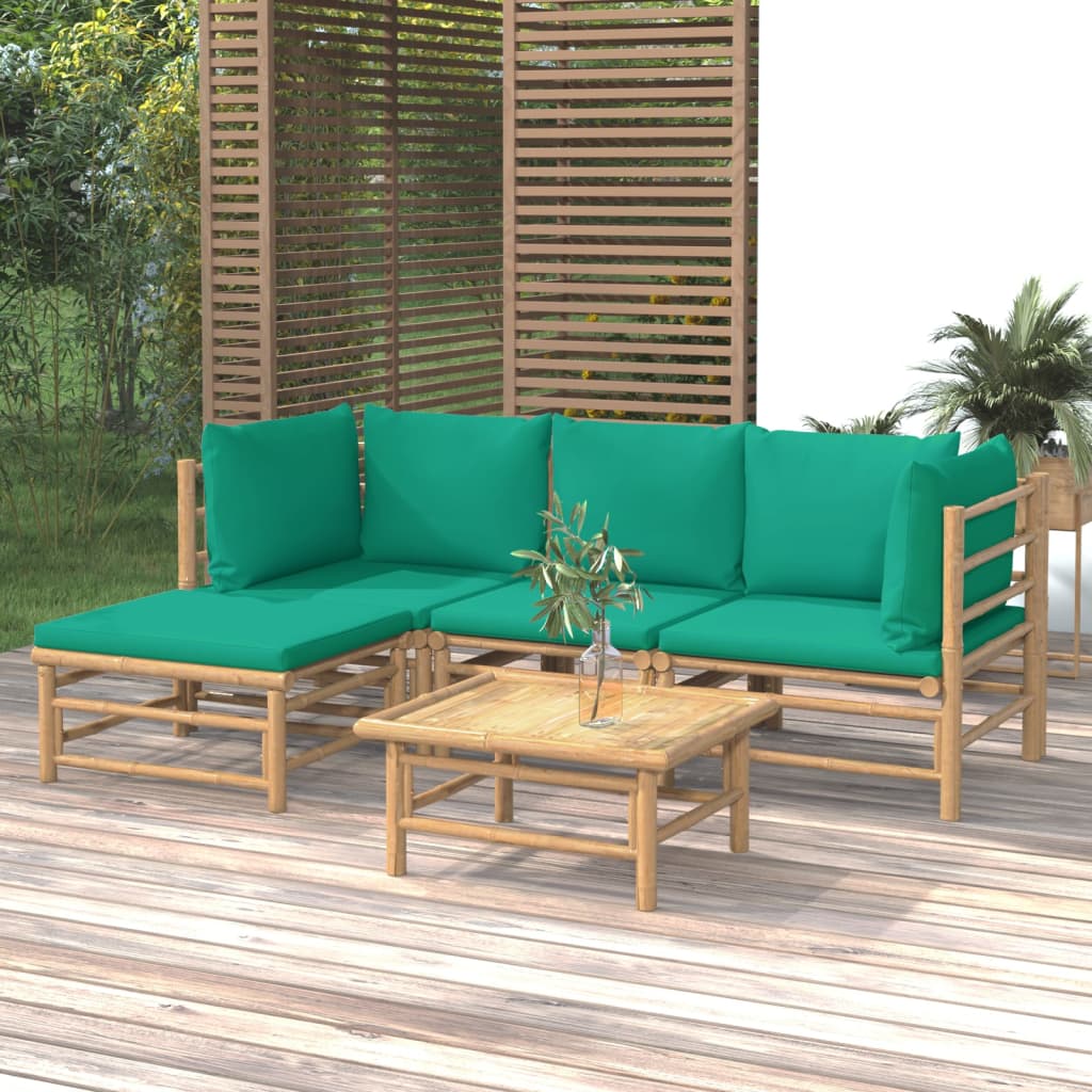 vidaXL 5-cz. zestaw mebli do ogrodu, zielone poduszki, bambusowy