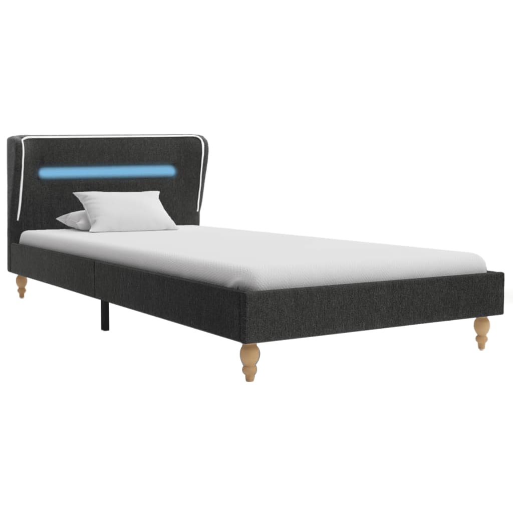 vidaXL Rama łóżka z LED, ciemnoszara, juta, 90 x 200 cm