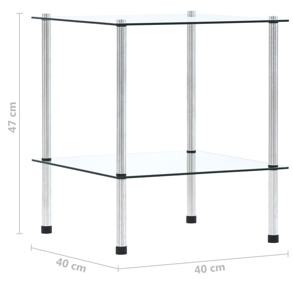 vidaXL 2-poziomowa półka, przezroczysta, 40x40x47 cm, szkło hartowane