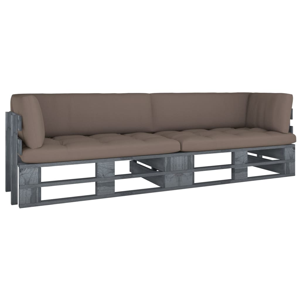 vidaXL Sofa 2-osobowa z palet, z poduszkami, szara, drewno sosnowe