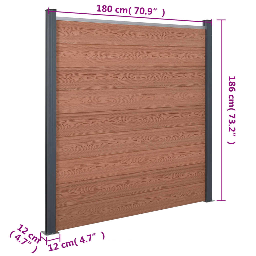 vidaXL Zestaw paneli ogrodzeniowych, brązowy, 180x186 cm, WPC