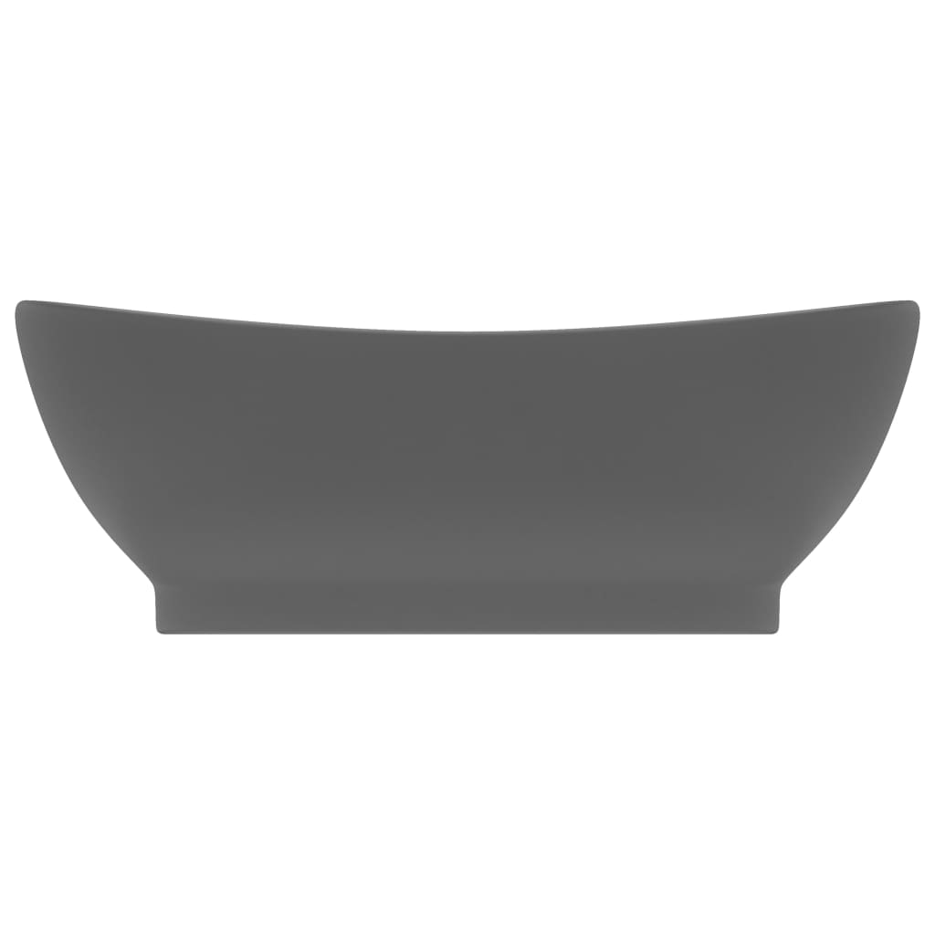vidaXL Owalna umywalka z przelewem, matowy szary, 58,5x39 cm, ceramika