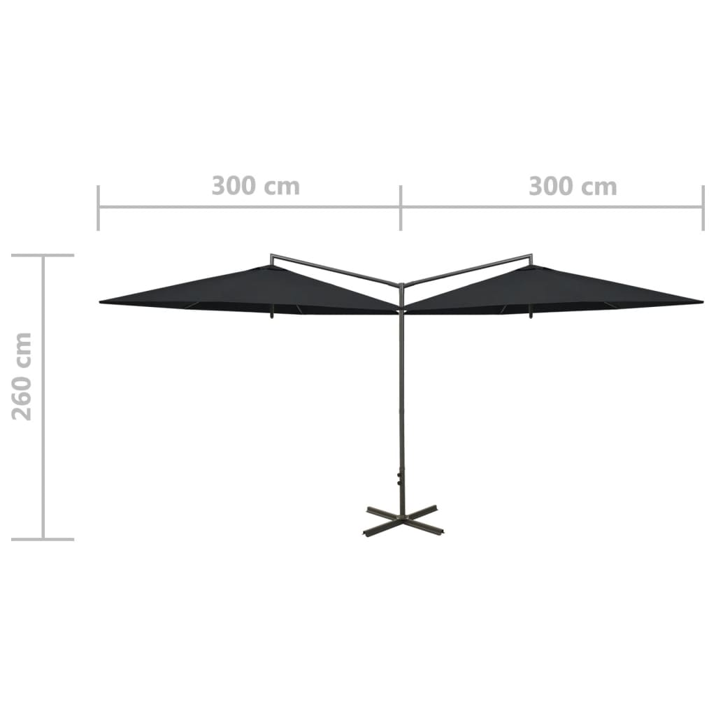 vidaXL Podwójny parasol na stalowym słupku, czarny, 600 cm