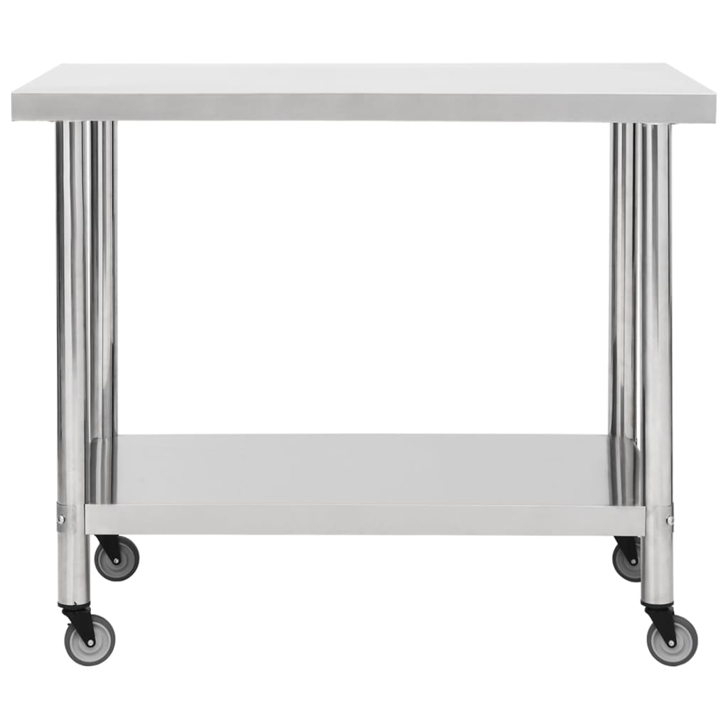 vidaXL Kuchenny stół roboczy na kółkach, 100x30x85 cm, stal nierdzewna