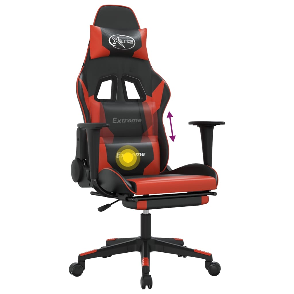 vidaXL Masujący fotel gamingowy z podnóżkiem, czarno-czerwony