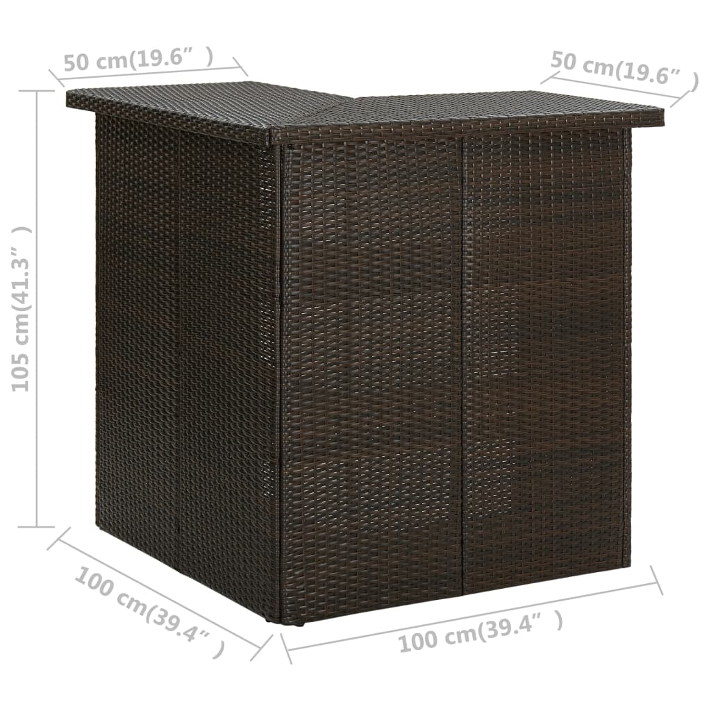 vidaXL Narożny stolik barowy, brązowy, 100x50x105 cm, rattan PE
