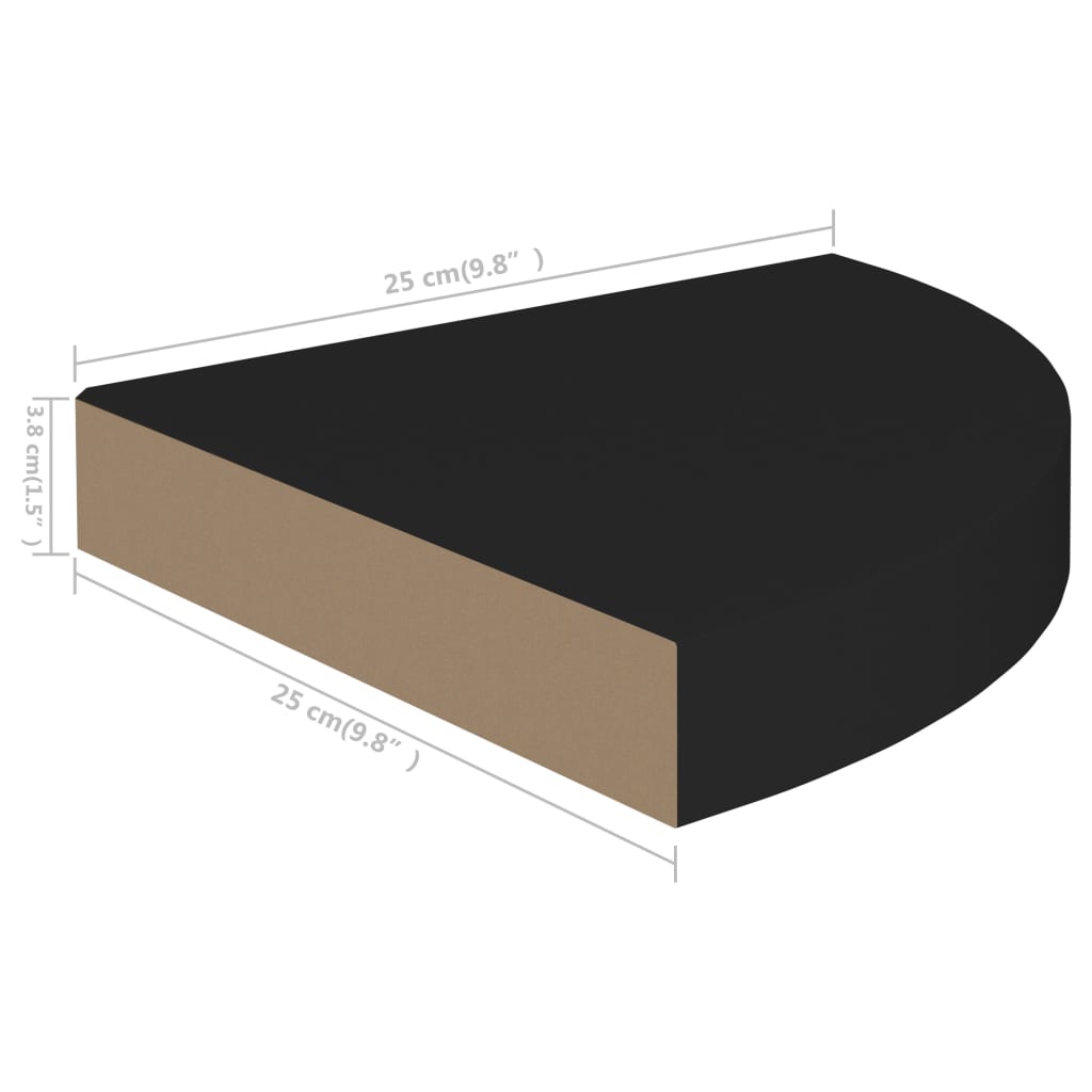 vidaXL Narożne półki ścienne, 2 szt., czarne, 25x25x3,8 cm, MDF