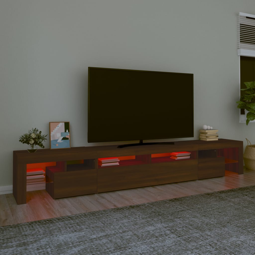 vidaXL Szafka pod TV z oświetleniem LED, brązowy dąb, 260x36,5x40 cm