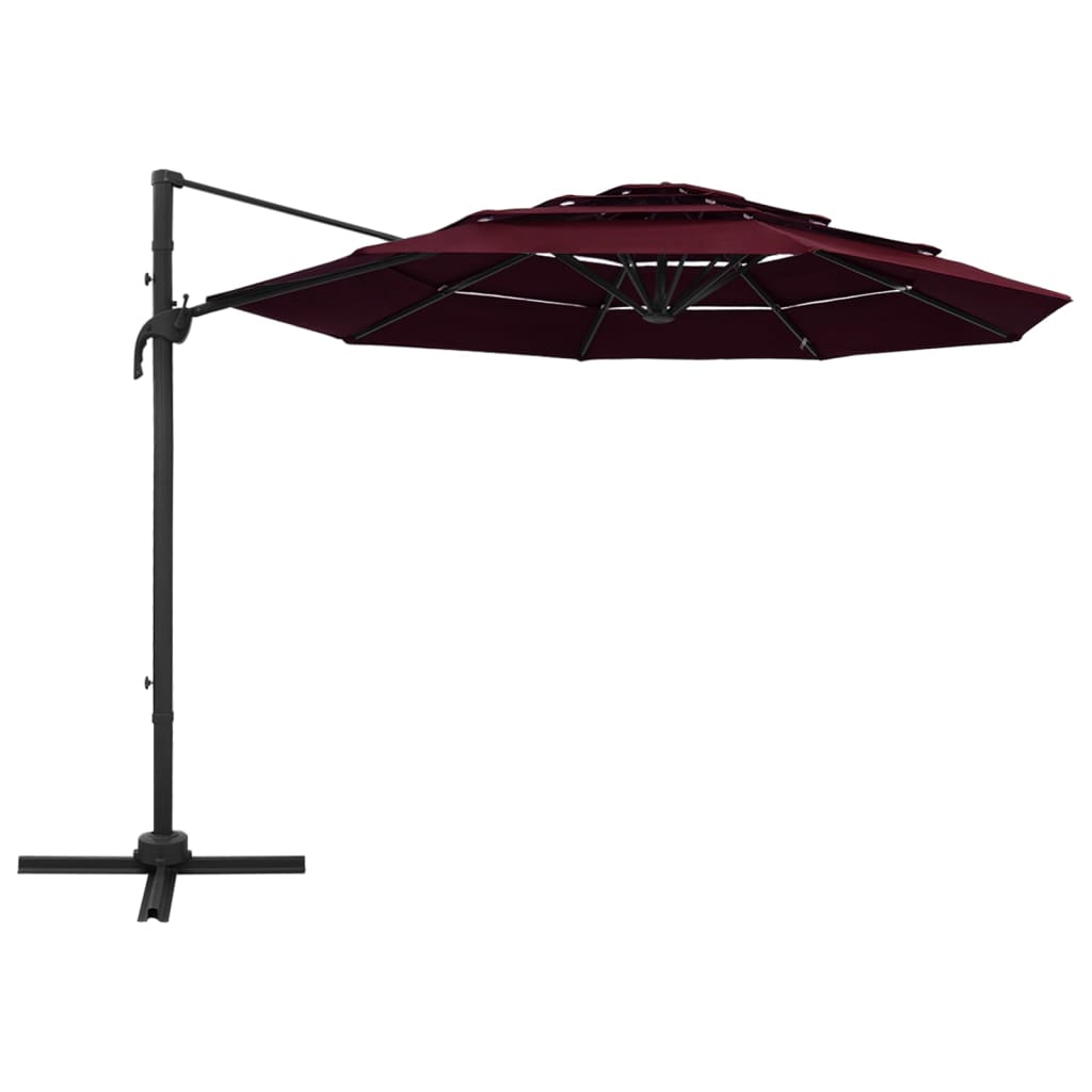 vidaXL 4-poziomowy parasol na aluminiowym słupku, bordowy, 3x3 m