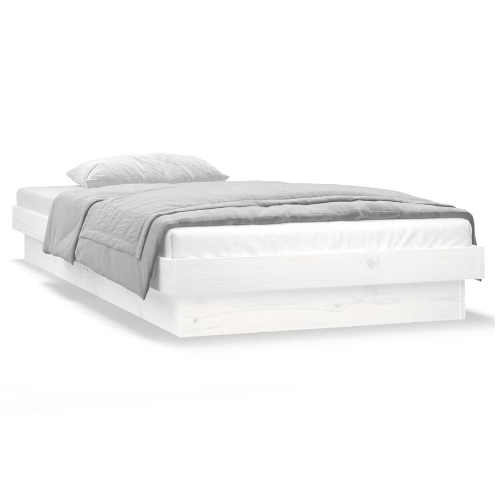 vidaXL Rama łóżka z LED, biała, 90x190 cm, pojedyncza, lite drewno