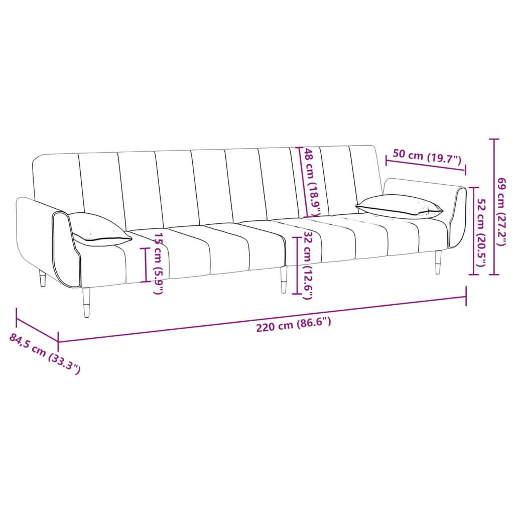 vidaXL 2-osobowa kanapa, podnóżek i 2 poduszki, kremowa, aksamitna