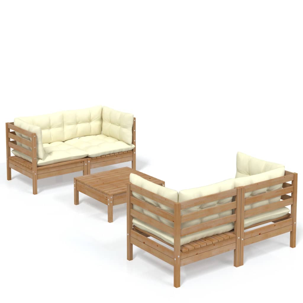 vidaXL 5-cz. ogrodowy zestaw wypoczynkowy, kremowe poduszki, sosnowy