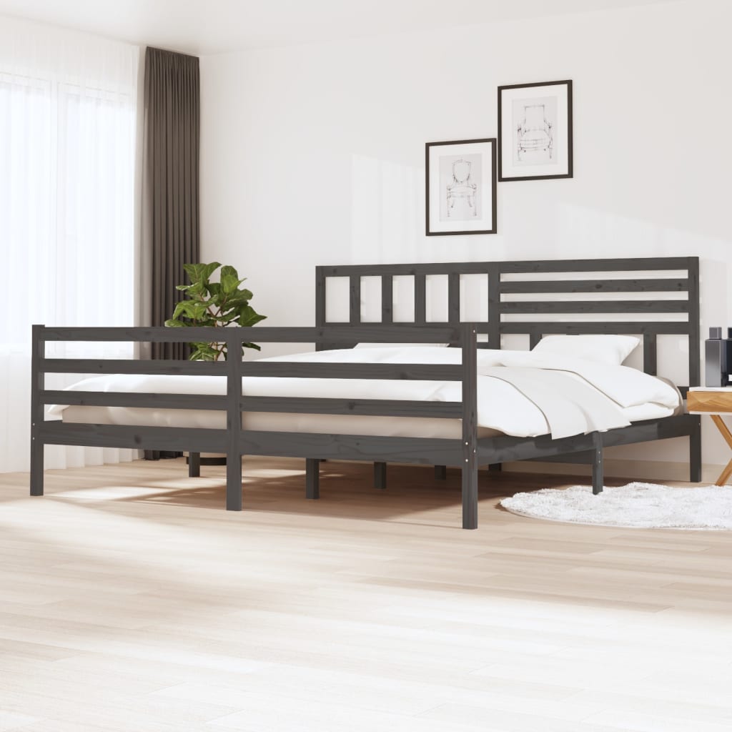 vidaXL Rama łóżka, szara, lite drewno, 180x200 cm, 6FT, Super King