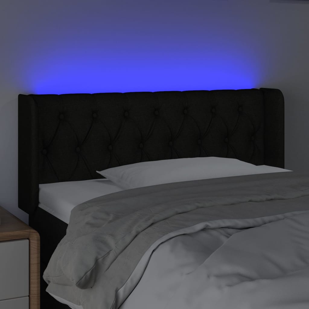 vidaXL Zagłówek do łóżka z LED, czarny, 103x16x78/88 cm, tkanina