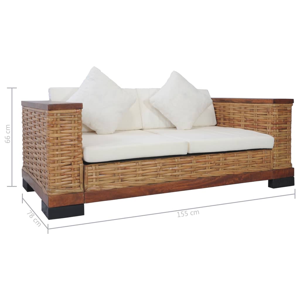 vidaXL 2-osobowa sofa z poduszkami, brązowa, naturalny rattan