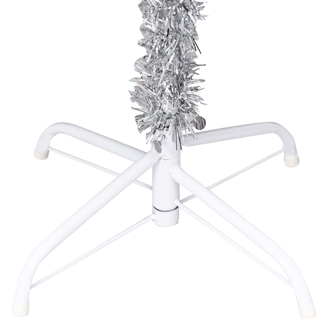 vidaXL Sztuczna choinka ze stojakiem i LED, srebrna, 150 cm, PET