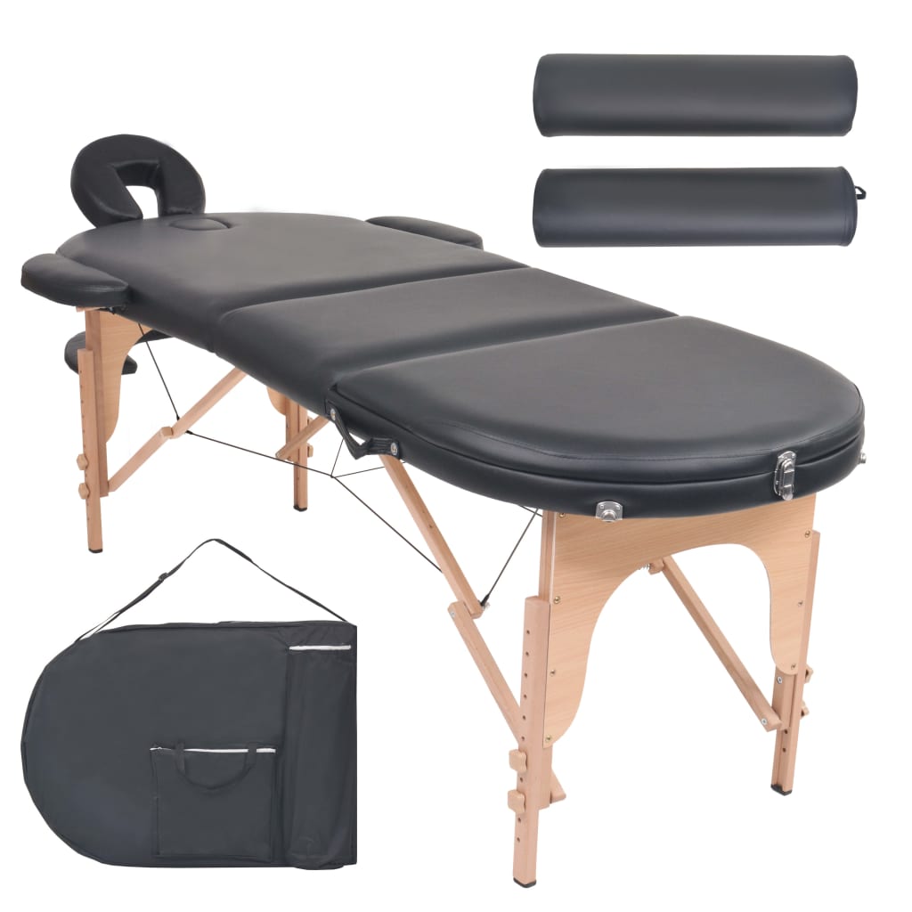 vidaXL Składany stół do masażu z 2 wałkami, grubość 4 cm, czarny