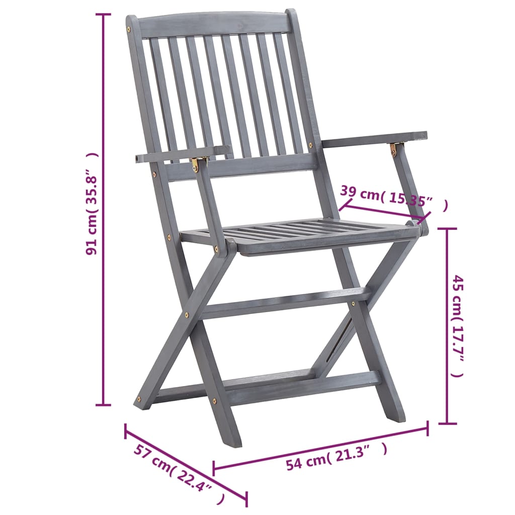 vidaXL Składane krzesła ogrodowe, 6 szt., poduszki, drewno akacjowe
