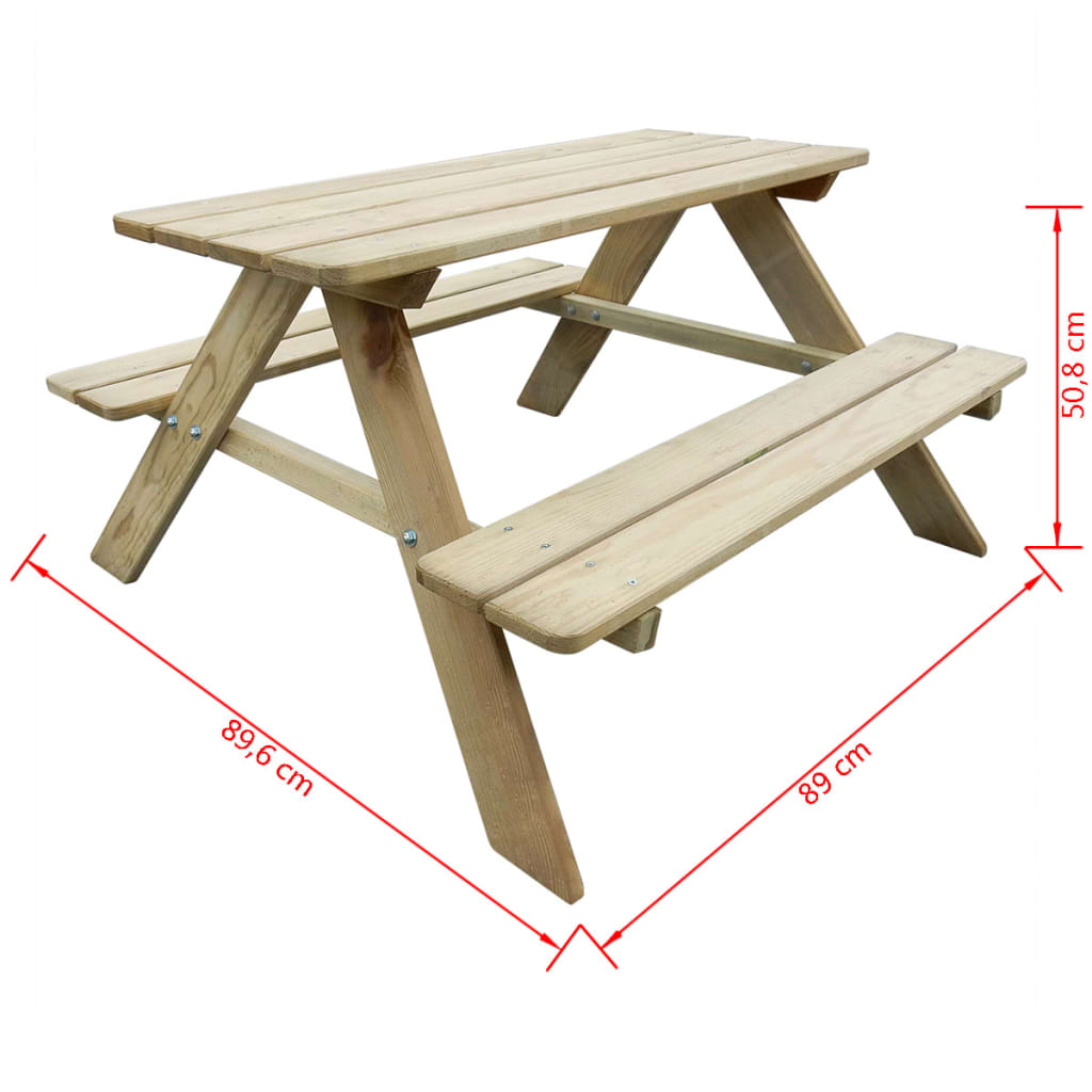 vidaXL Stół piknikowy dla dzieci 89 x 89,6 x 50,8 cm, drewno