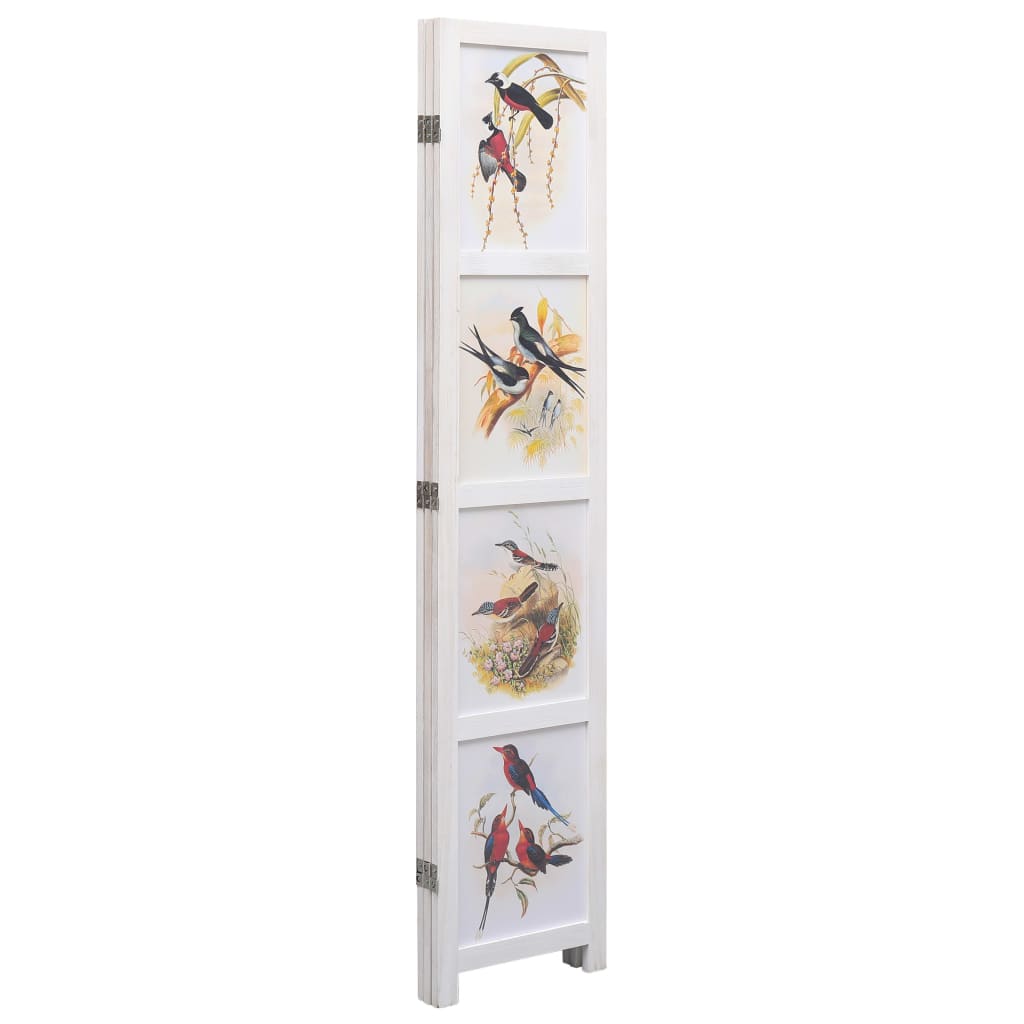 vidaXL Parawan 3-panelowy, biały, 105 x 165 cm, ptaki
