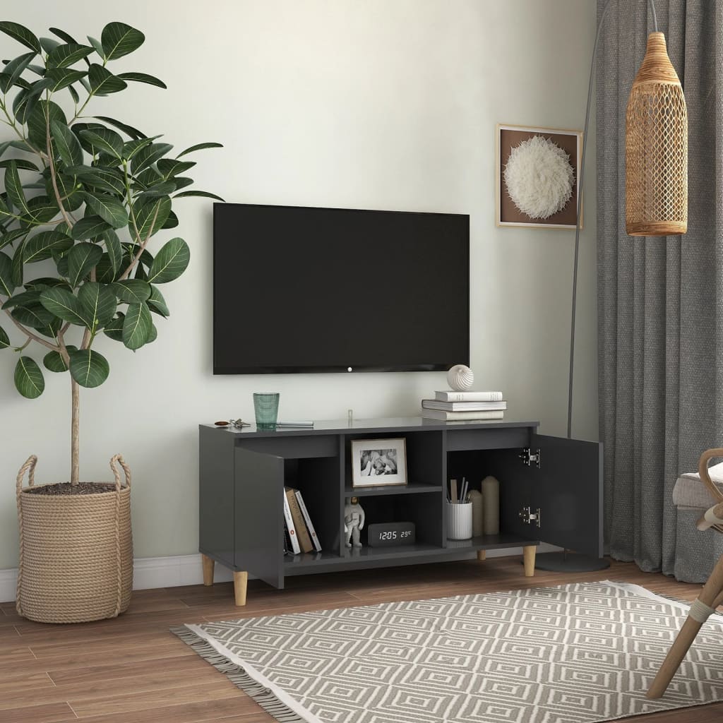 vidaXL Szafka TV z drewnianymi nóżkami, szara, 103,5x35x50 cm