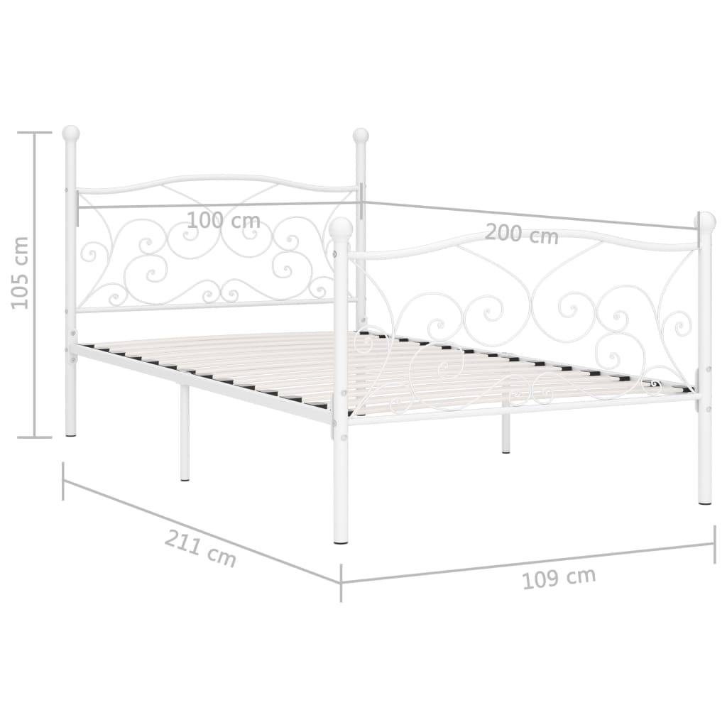 vidaXL Rama łóżka ze stelażem z listw, biała, metalowa, 100 x 200 cm