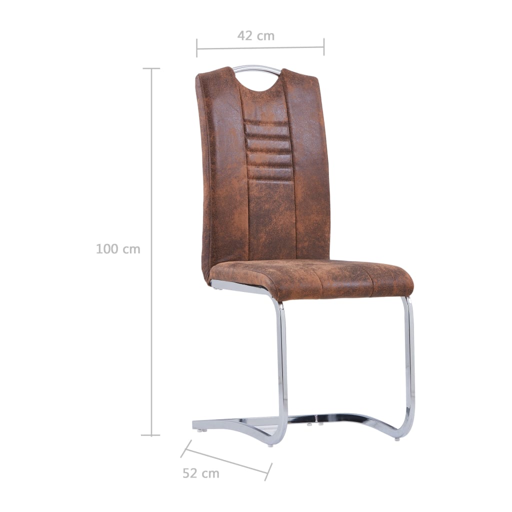 vidaXL Krzesła stołowe, wspornikowe, 4 szt., brązowe, sztuczny zamsz