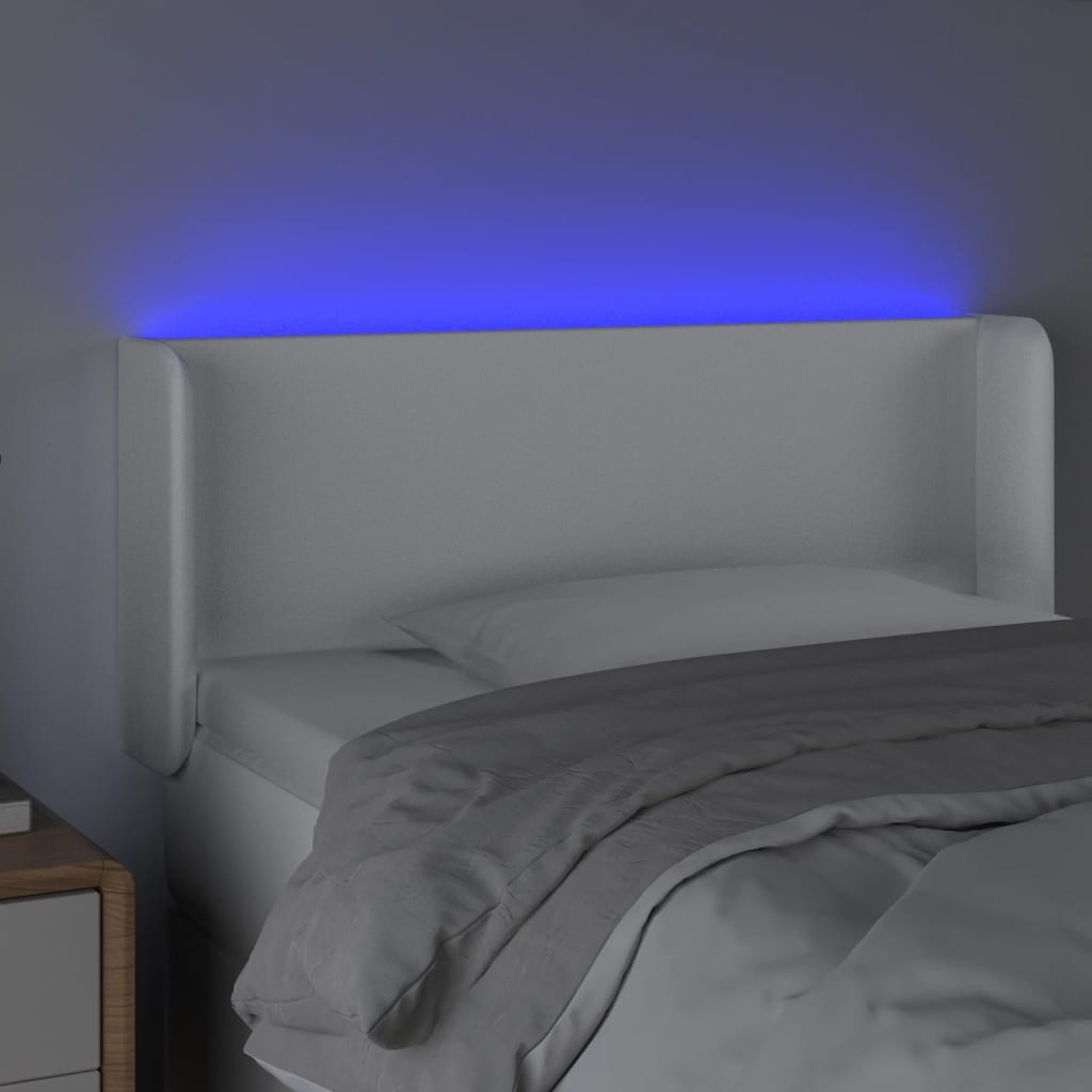 vidaXL Zagłówek do łóżka z LED, biały, 83x16x78/88 cm, sztuczna skóra