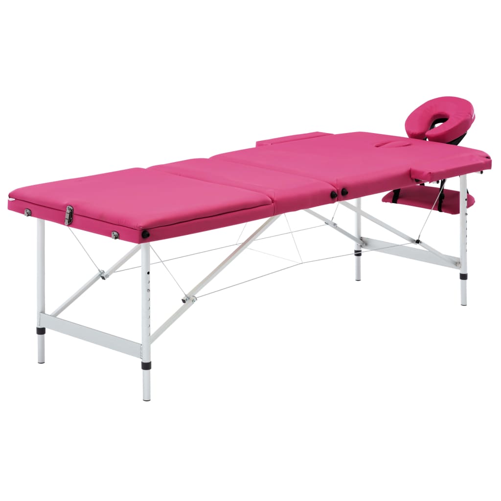 vidaXL Składany stół do masażu, 3-strefowy, aluminiowy, różowy